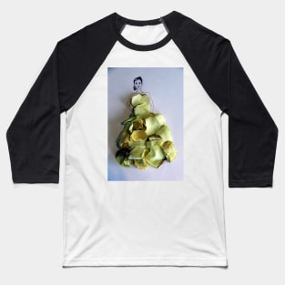 Lady wearing a yellow rose petal dress Baseball T-Shirt